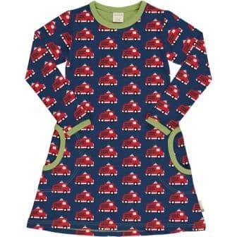 Maxomorra Fire Truck Long Sleeve Dress