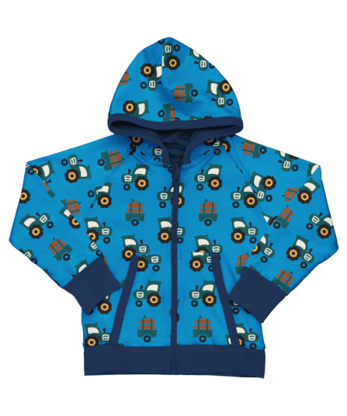 Maxomorra Forest Tractor Reversible Hooded Cardigan