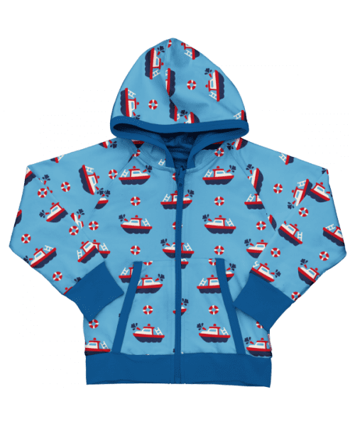 Maxomorra Swedish Vibes Fire Boat Reversible Hooded Cardigan