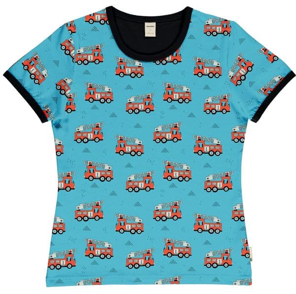Meyadey Adult Woman Fire Truck Short Sleeve Top