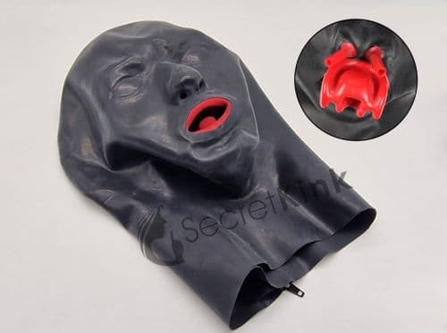 Anatomical Latex Hood with Mouth Gag and Nose Tubes