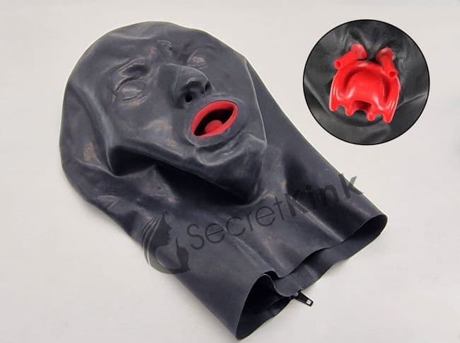 Anatomical Latex Hood with Mouth Gag and Nose Tubes