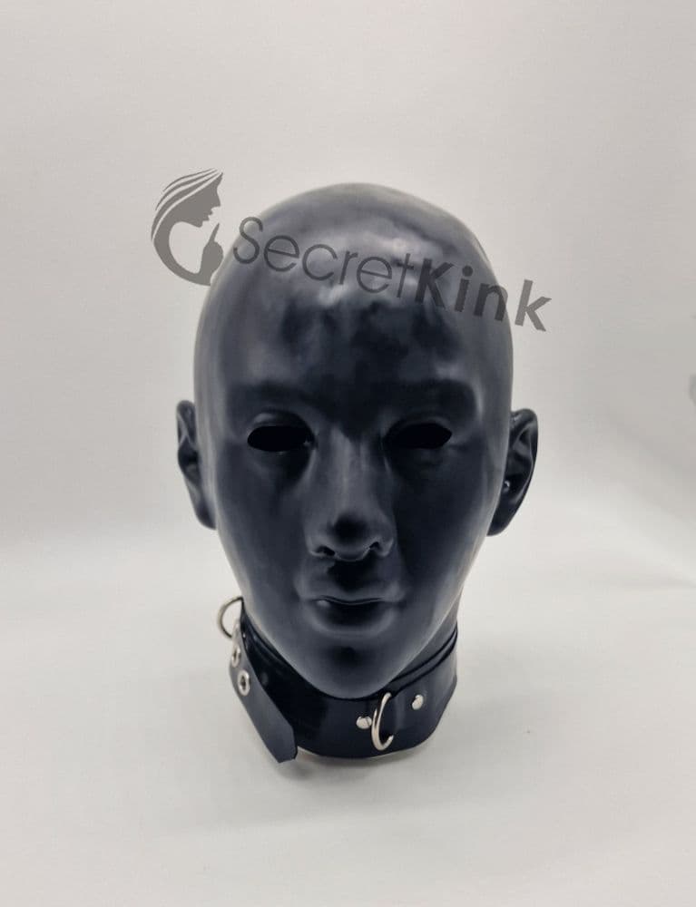 Black Extra Thick Latex Feminine Hood (with Padlock Collar)