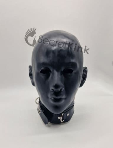 Black Extra Thick Latex Feminine Hood (with Padlock Collar)