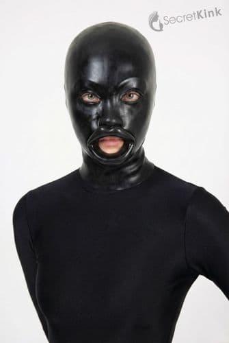 Black Female Definition Gag Hood (Removable Big Rubber Lips)