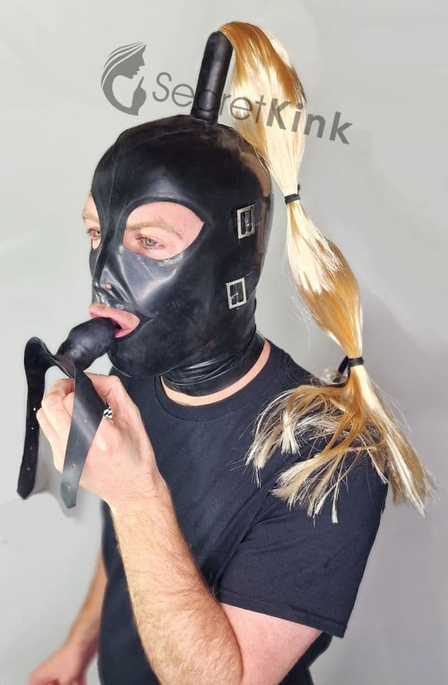 Bondage Latex Hood with Single Pig Tail
