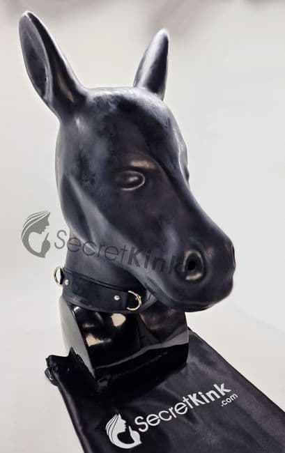 Extra Thick Latex Horse Hood with Padlock Collar