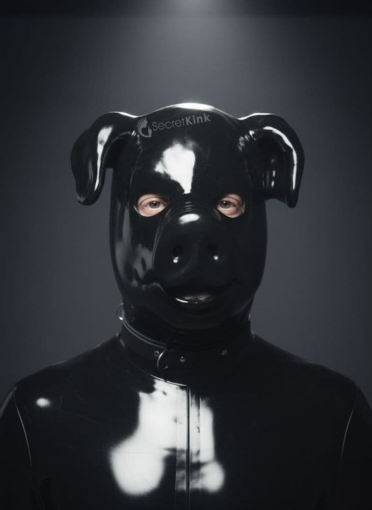 Extra Thick Latex Pig Hood with Padlock Collar