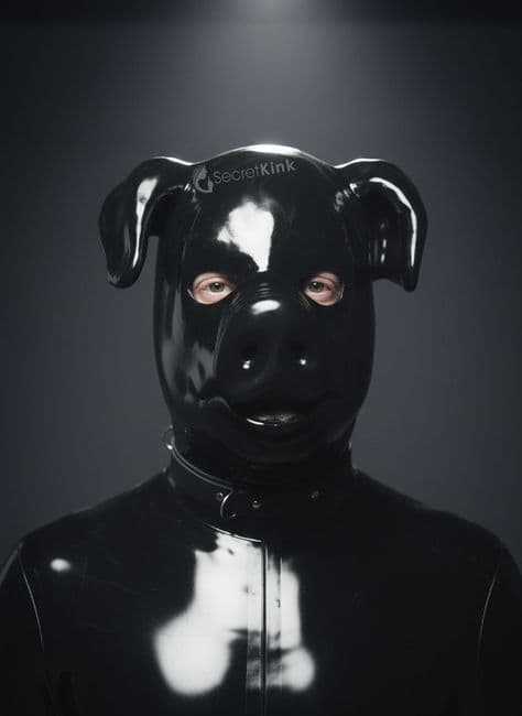 Extra Thick Latex Pig Hood with Padlock Collar