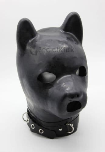 Extra Thick Latex Puppy Hood with Latex Collar (Optional Mouth Opening)