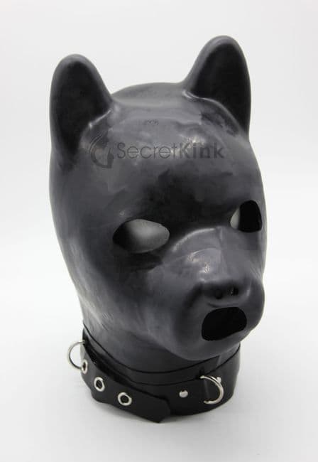 Extra Thick Latex Puppy Hood with Latex Collar (Optional Mouth Opening)