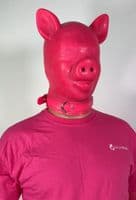Extra Thick Pink Latex Pig Hood with Padlock Collar