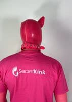 Extra Thick Pink Latex Pig Hood with Padlock Collar