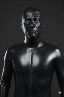 Heavy Male Blank Stare Black Latex Hood