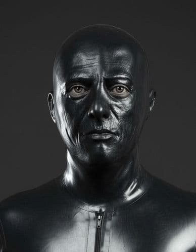 Heavy Male Blank Stare Black Latex Hood