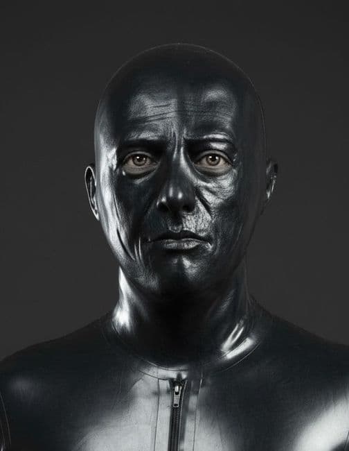 Heavy Male Blank Stare Black Latex Hood