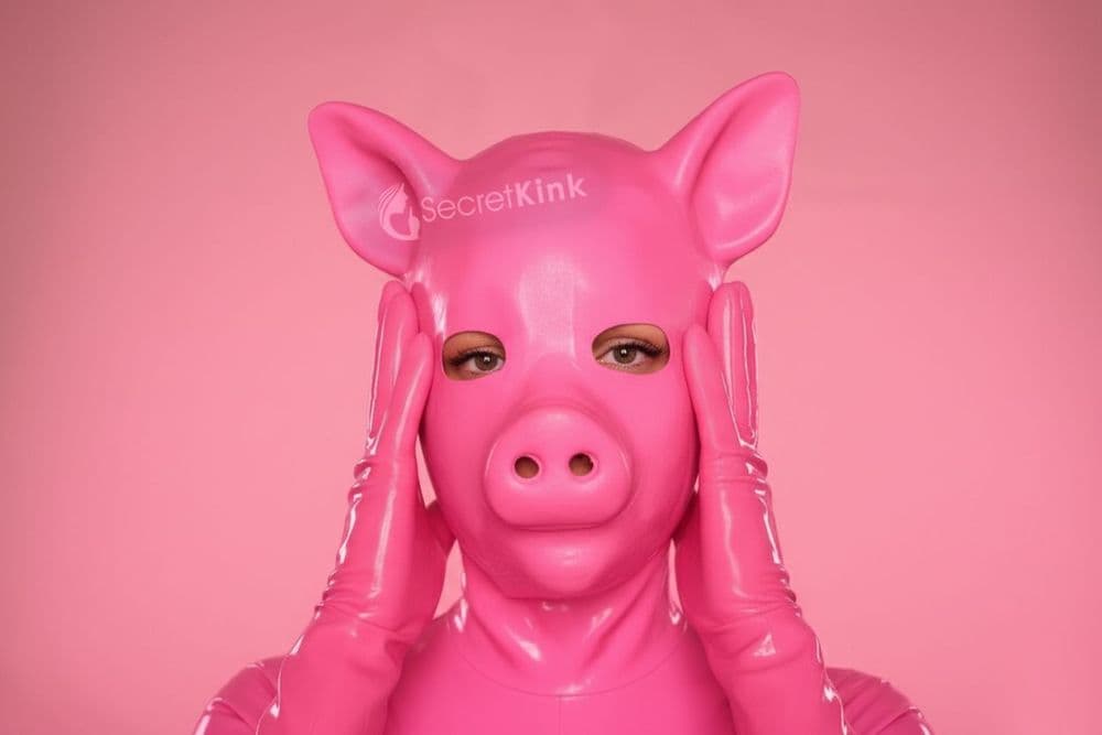 Pink Latex Piglet Hood (Moulded Pig)
