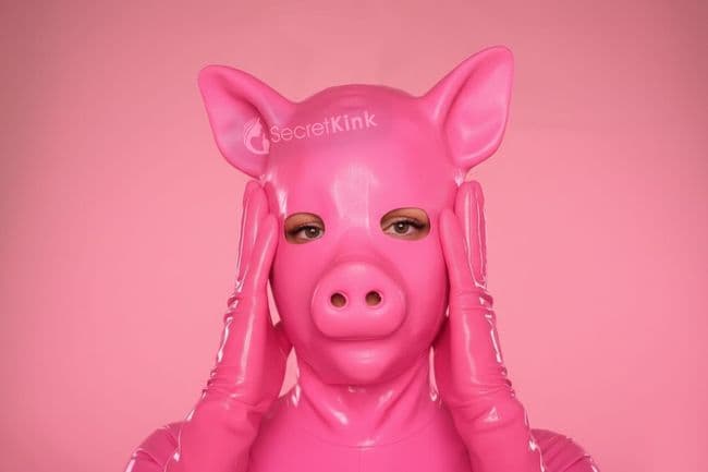 Pink Latex Piglet Hood (Moulded Pig)