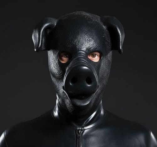 Textured Black Pig Latex Hood (Optional Collar)