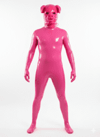 Thick Latex Pink Pig Hood with Zipper & Attached Collar