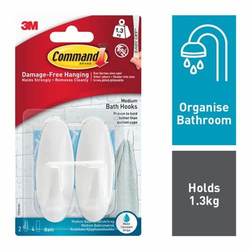 Command™ Bath Hooks - 2 hooks, 4 medium strips