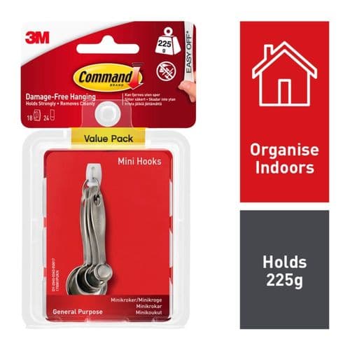 Command™ White Hooks With White Strips - Mini