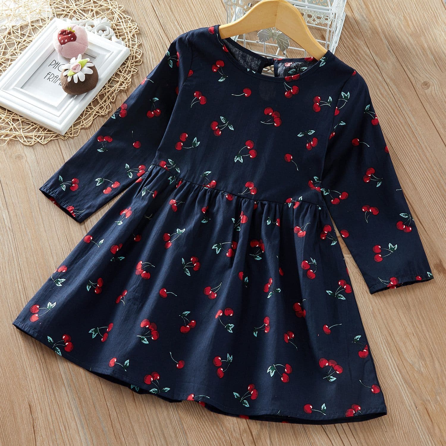 Navy Cherry Print dress