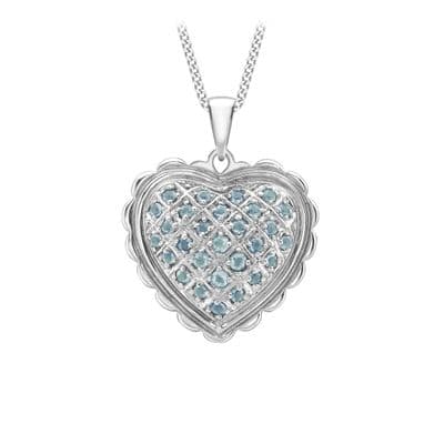 18ct White Gold Blue Topaz Scallop-Edge Heart Pendant