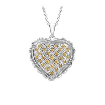 18ct White Gold Citrine Scallop-Edge Heart Pendant