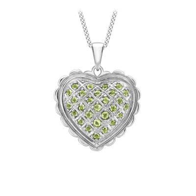 18ct White Gold Peridot Scallop-Edge Heart Pendant