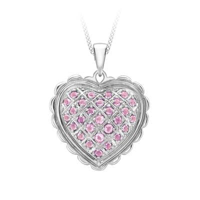 18ct White Gold Pink Sapphire Scallop-Edge Heart Pendant