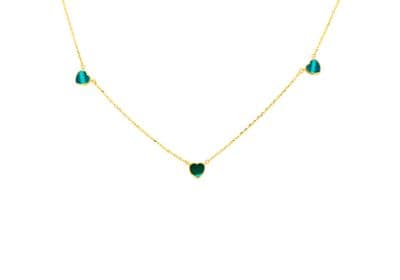 18ct Yellow Gold 3 x 6mm Malachite Heart Petals Necklace 41cm/16