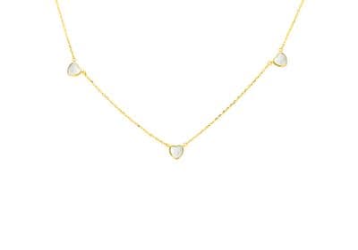 18ct Yellow Gold 3 x 6mm Mother of Pearl Heart Petals Necklace 41cm/16