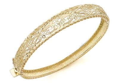 18ct Yellow Gold 4.5mm-10mm Diamond Cut Textured Filigree Bangle
