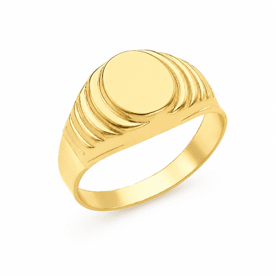 18ct Yellow Gold 7.3mm x 8.6mm Oval Ribbed Signet Ring