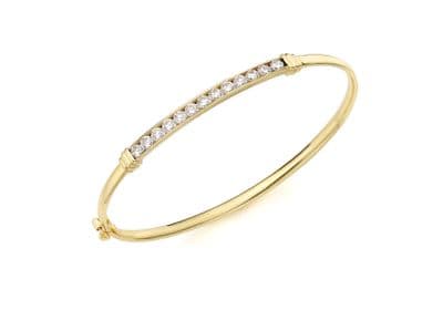 18ct Yellow Gold CZ 13-Stone Channel Set Oval Bangle