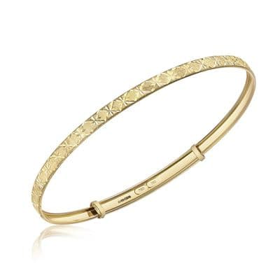 18ct Yellow Gold Diamond Cut Star Pattern Expandable Bangle