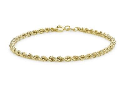 18ct Yellow Gold Hollow Rope Chain Bracelet 19cm/7.5