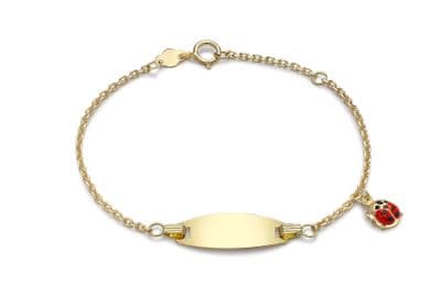 18ct Yellow Gold Ladybird Charm 18mm x 7mm ID Child's Adjustable Bracelet