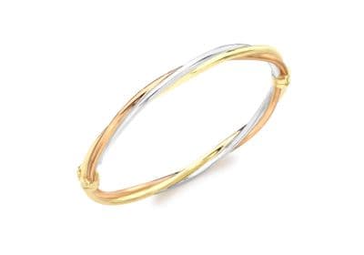 18ct Yellow Gold Twisted Flat Tube Bangle