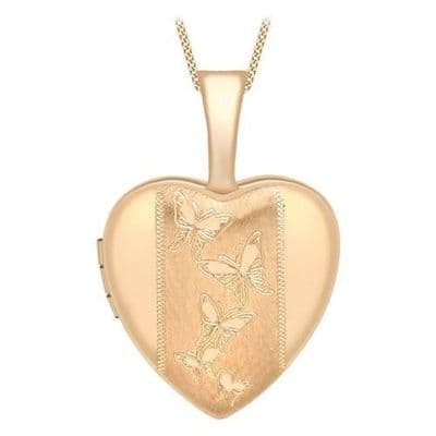 9ct Rose Gold 12mm x 18mm Etched Butterfly Detail Heart Locket
