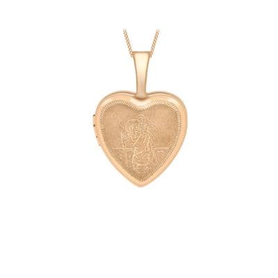 9ct Rose Gold 12mm x 18mm Etched St Christopher Heart Locket