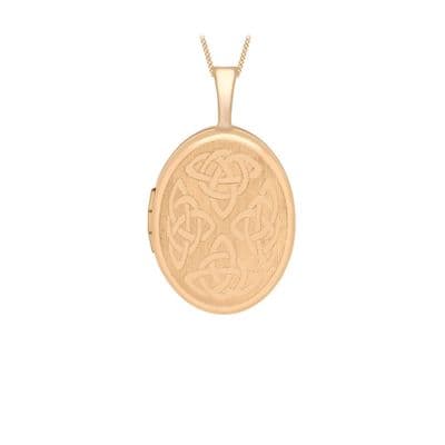 9ct Rose Gold 16mm x 25mm Etched Celtic Oval Locket