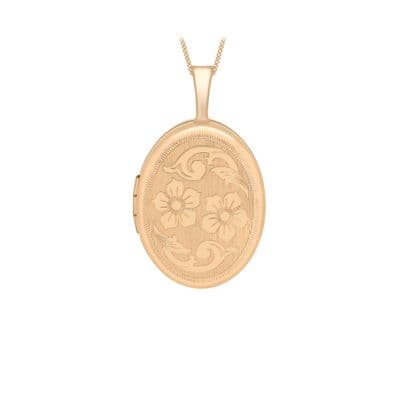 9ct Rose Gold 16mm x 25mm Etched Flower-Detail Oval Locket