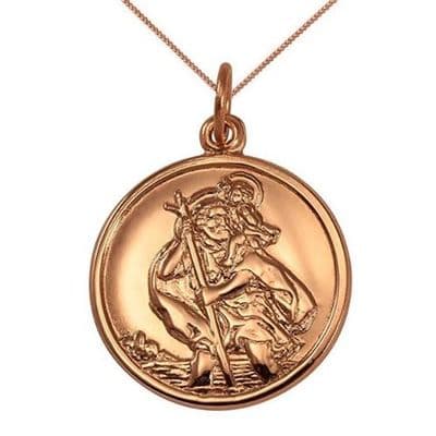 9ct Rose Gold 22mm Round St Christopher Pendant Necklace
