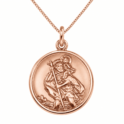 9ct Rose Gold 22mm Round St Christopher Pendant Necklace