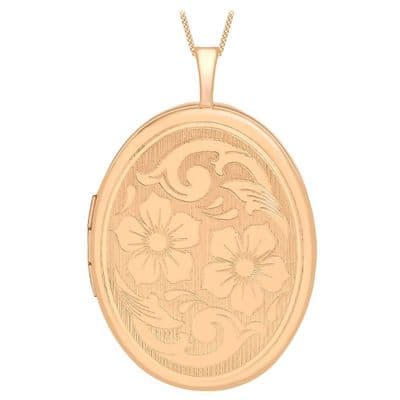 9ct Rose Gold 32mm Etched Flower Detail Oval Locket