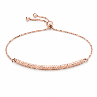 9ct Rose Gold 41mm x 3mm Diamond Cut Bar and Box Chain Adjustable Bracelet