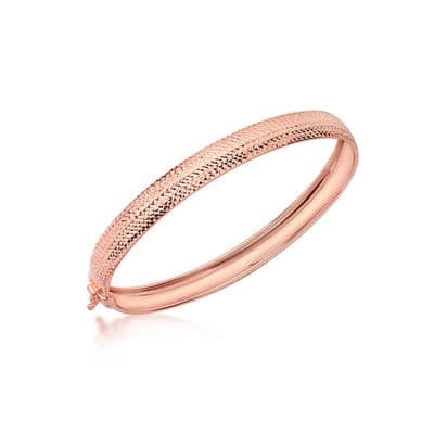 9ct Rose Gold 7mm Half-Diamond-Cut Bangle