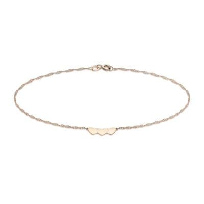 9ct Rose Gold 9 Inch 3 Heart Charm Anklet